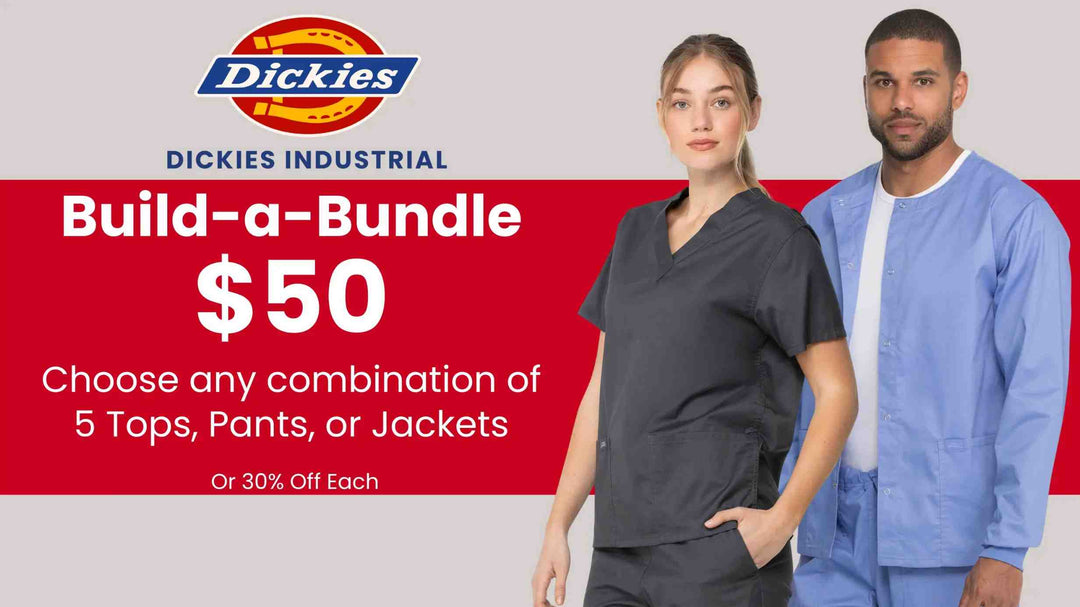 Bundle and Save at Scrub Pro with the Genuine Dickies Industrial Build-a-Bundle. Choose any combination of 5 tops, pants, or jackets.