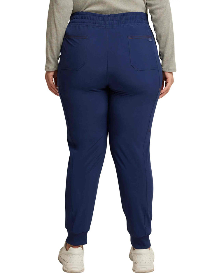 The back of the Dickies Riveting Women's Mid Rise Scrub Jogger in Navy Blue size 2XL featuring 2 back patch pockets.