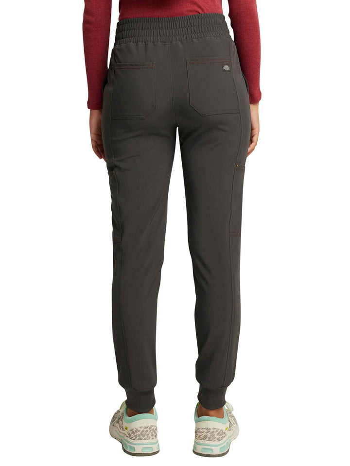 The back of the Dickies Riveting Women's Mid Rise Scrub Jogger in Pewter size Large featuring two back patch pockets.