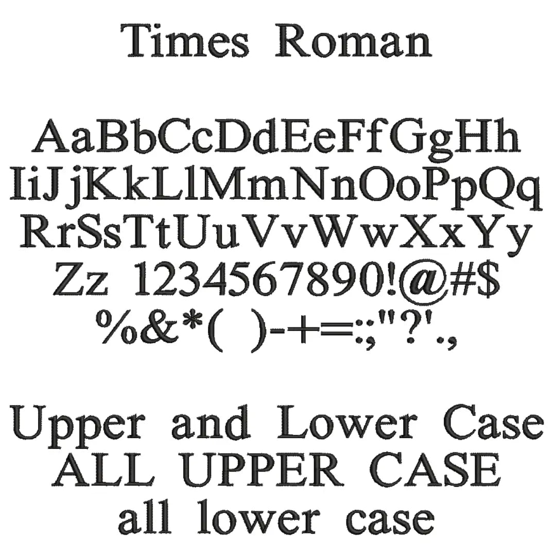 Times Roman embroidery font examples.