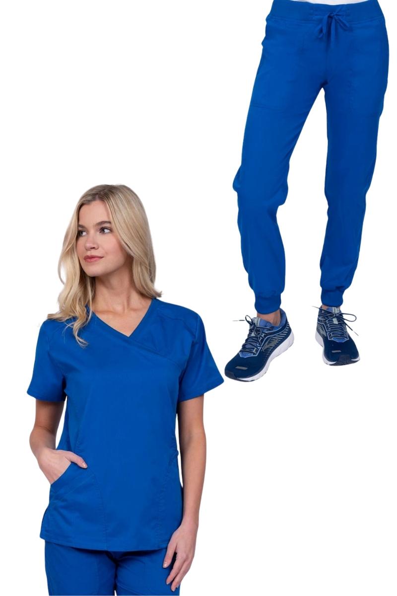 Epic Women's Scrub Set Knit Collar Top & Petite Joggers | Royal Blue