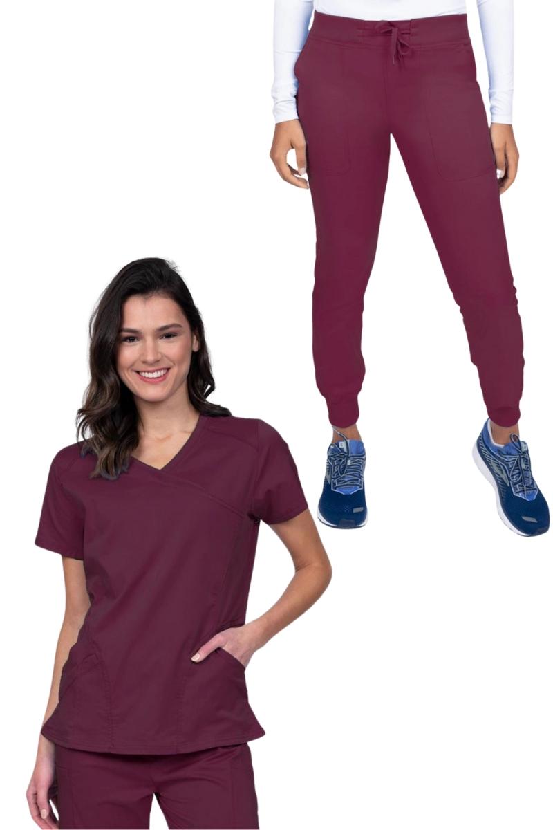 Epic Women's Scrub Set Knit Collar Top & Tall Joggers | Wine