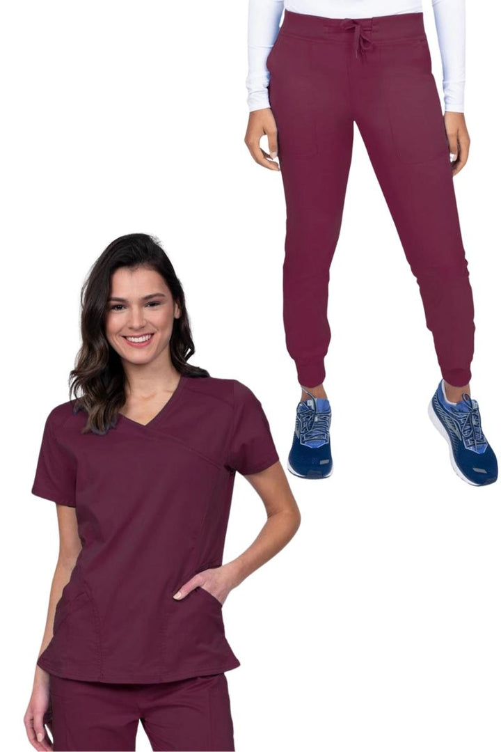 Epic Women's Scrub Set Knit Collar Top & Joggers | Wine