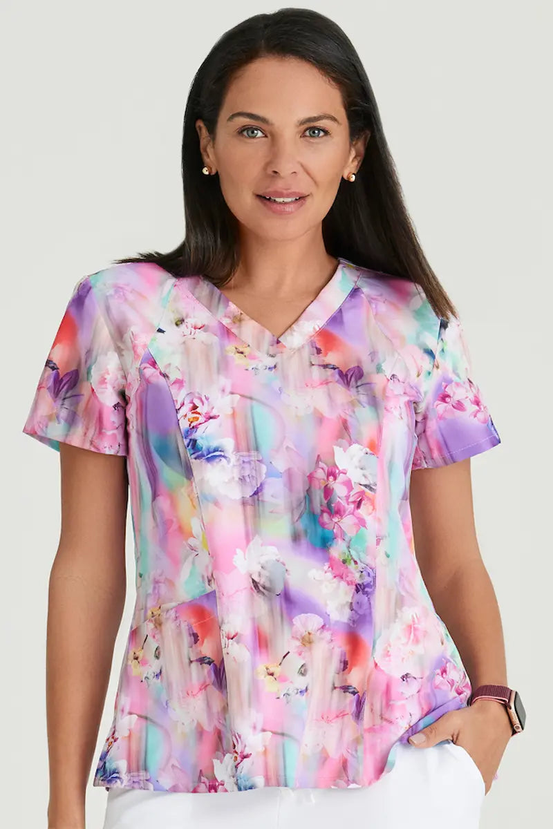 Barco One Women's Print V-Neck Scrub Top | Floral Blooms – Scrub Pro ...