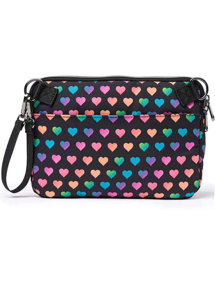 An image of the HeartSoul Harper Convertible Utility Bag in Rainbow Love featuring elastic utility loops.