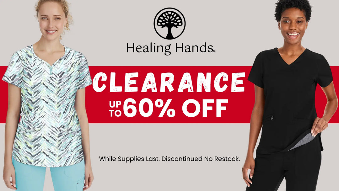 The Healing Hands Clearance section at Scrub Pro Uniforms is up to 60% off while supplies last.