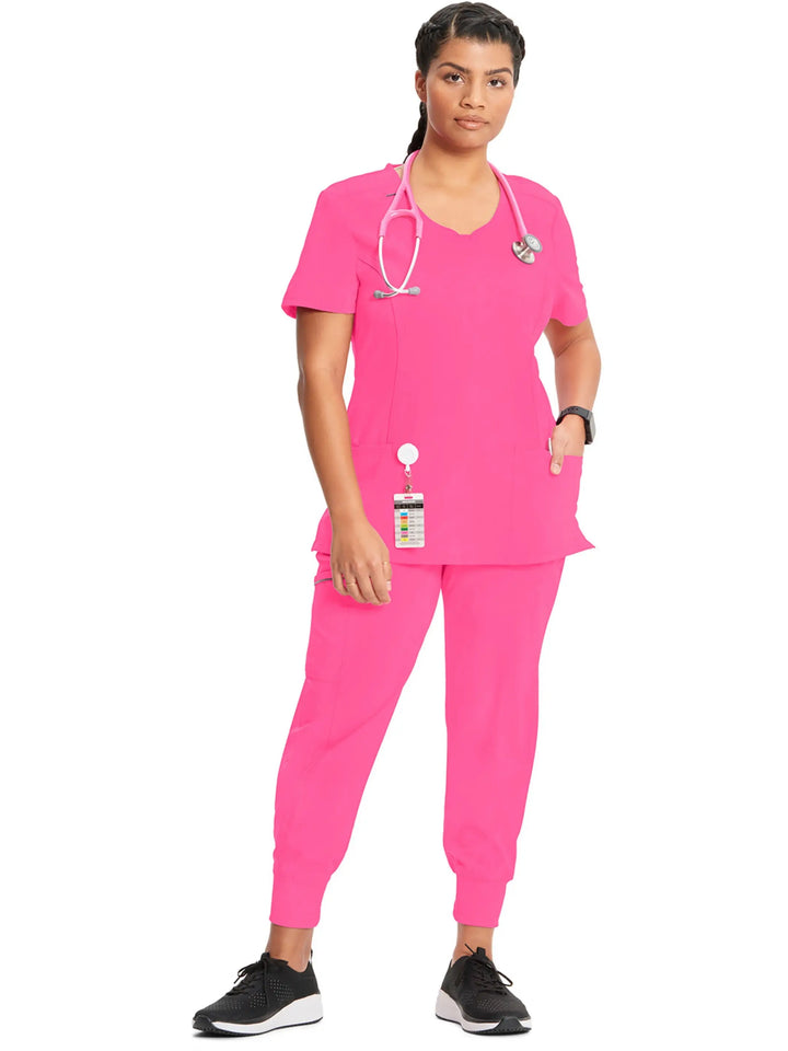 Infinity Women's Round Neck Scrub Top | Carmine Pink