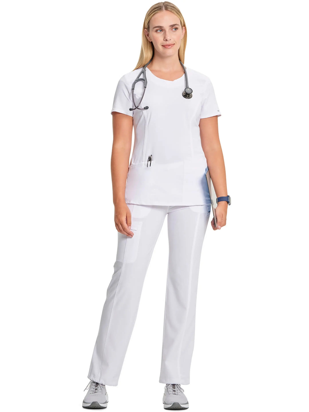 Infinity Women's Round Neck Scrub Top | White