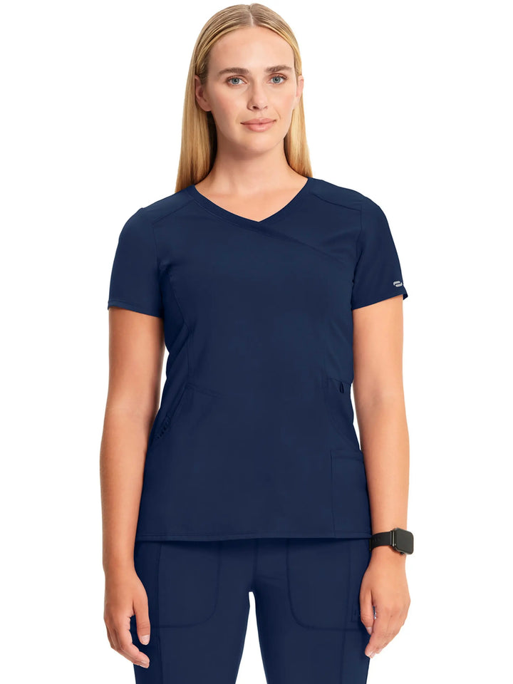 Infinity Women's Scrub Set Mock Wrap Top & Petite Joggers | Navy Blue