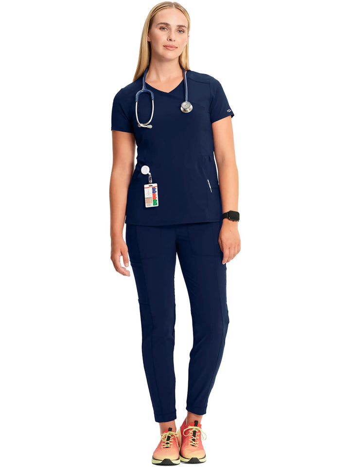 Infinity Women's Scrub Set Mock Wrap Top & Tall Joggers | Navy Blue