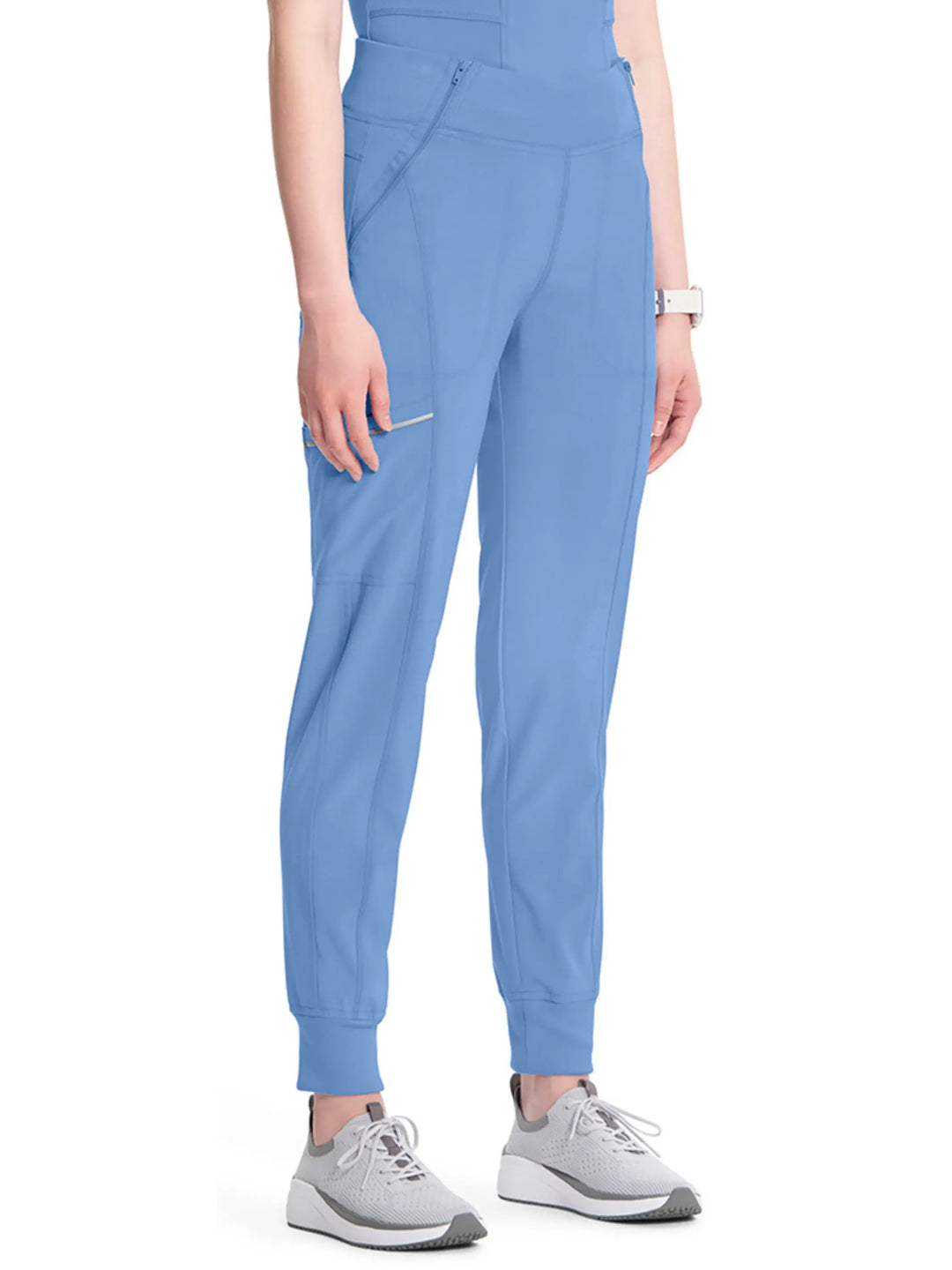 Infinity Women's Scrub Set Mock Wrap Top & Joggers | Ceil Blue