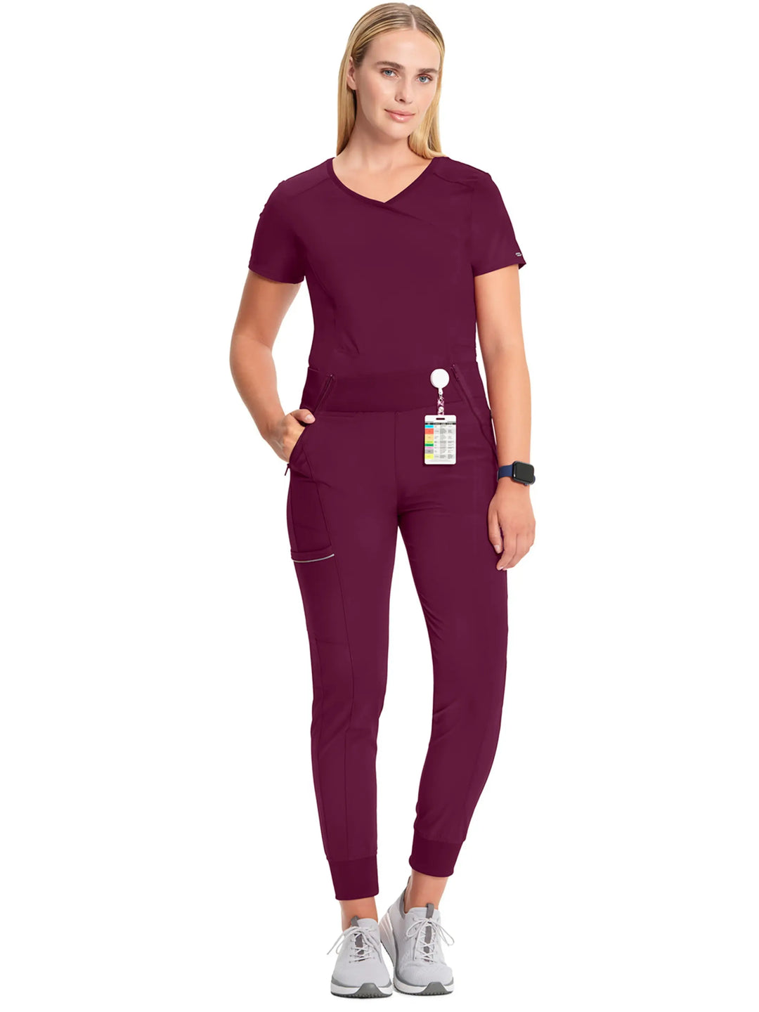 Infinity Women's Scrub Set Mock Wrap Top & Joggers | Wine