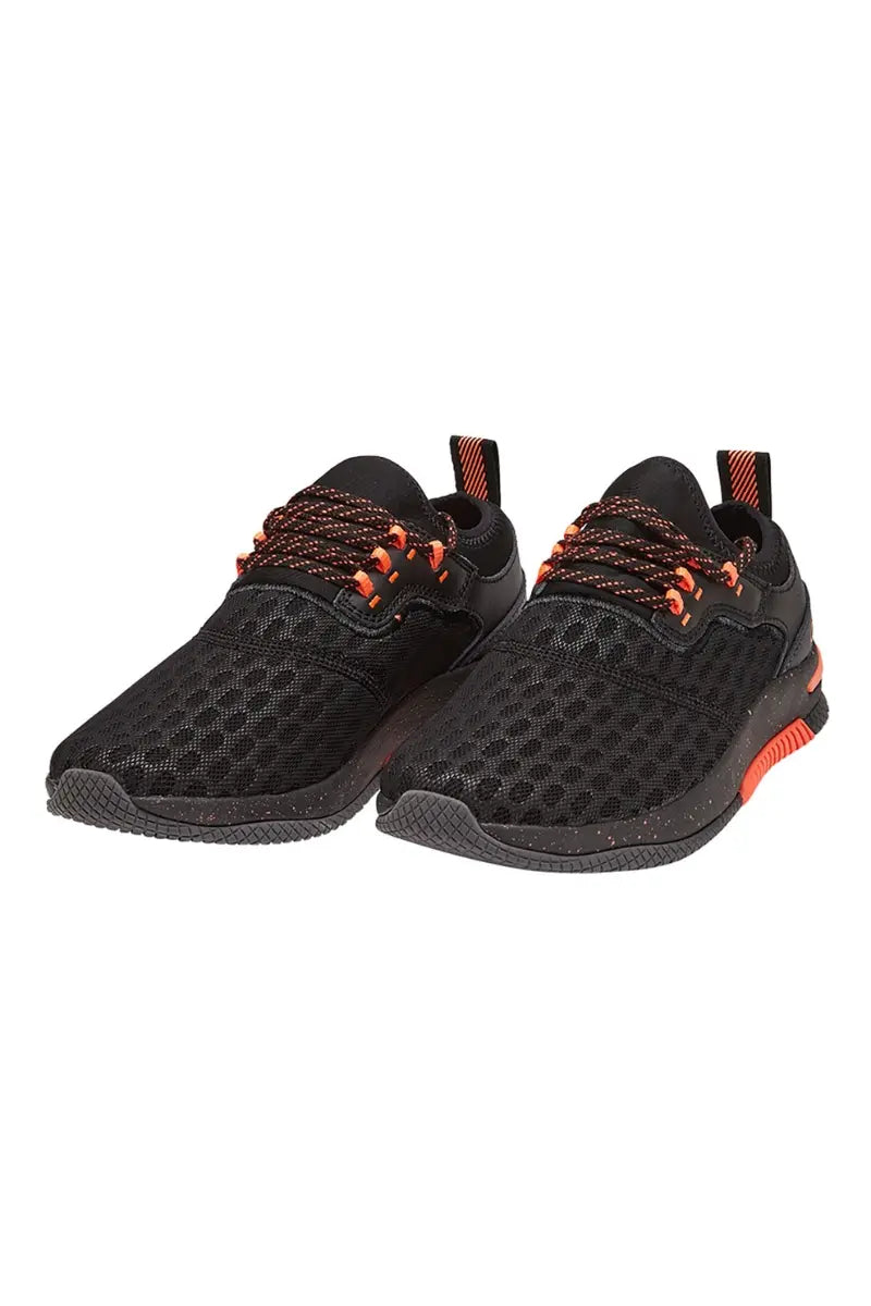 The front of the Infinity Women's Dart Premium Athletic Shoes in Electro Coral featuring a breathable, lightweight mesh upper.