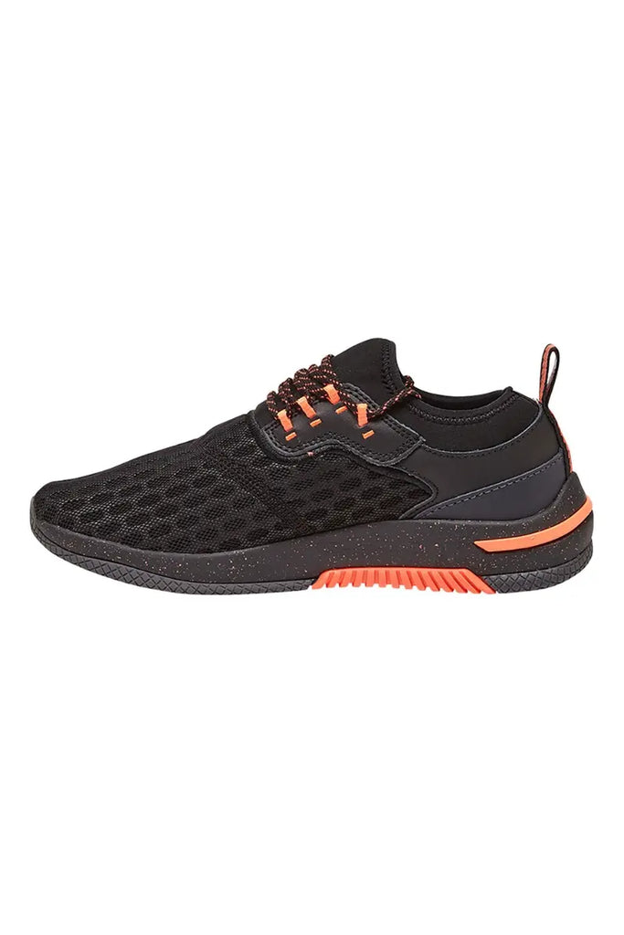 The side of the Infinity Women's Dart Premium Athletic Nursing Shoes in Electro Coral size 8.5 featuring an athletic silhouette.