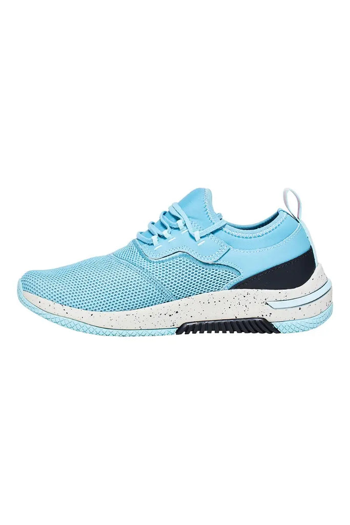 The side of the Infinity Women's Dart Premium Athletic Nursing Shoes in Ocean Slate size 6 featuring a high cushioned EVA midsole to absorb shock and reduce stress on your legs and feet.