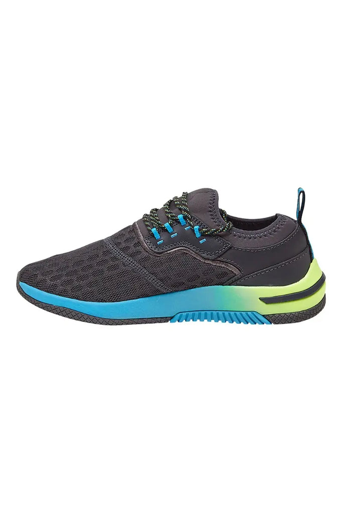 The side of the Infinity Women's Dart Premium Athletic Nursing Shoes in neon Fade size 6 featuring a high cushioned EVA midsole that absorbs shock and reduces stress on your feet, ankles, and knees.