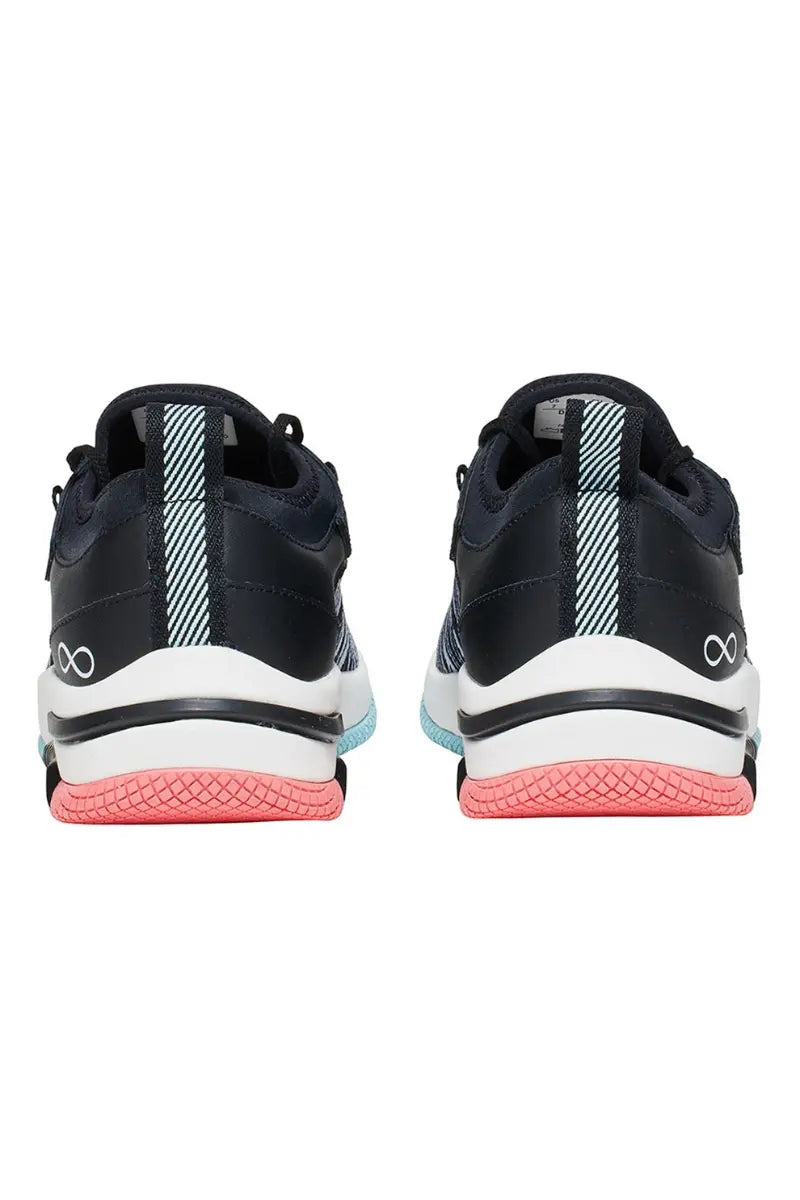 The back of the Infinity Women's Dart Premium Athletic Work Shoes in Zebra size 9 featuring a heel height of 1.25".