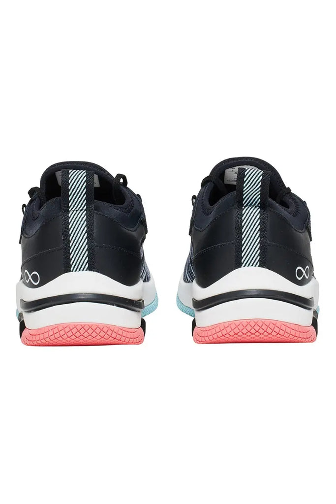 The back of the Infinity Women's Dart Premium Athletic Work Shoes in Zebra size 9 featuring a heel height of 1.25".