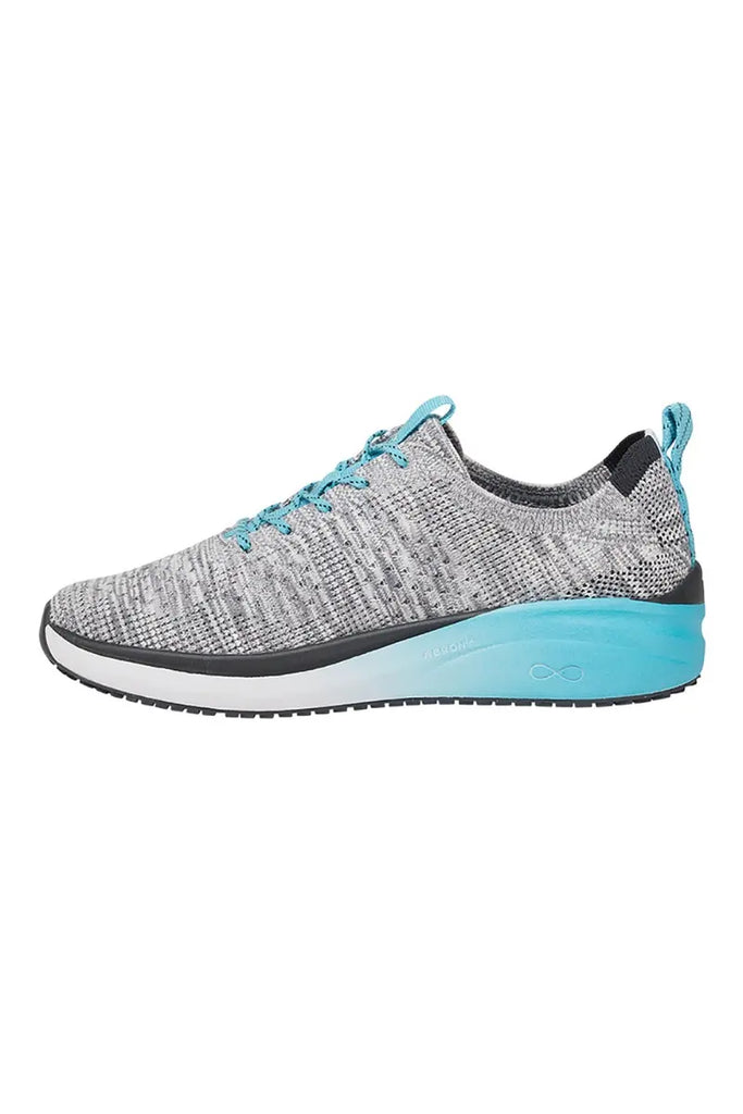 The side of the Infintiy Women's Ever On Knit Athletic Shoes in Aqua Fade featuring an AERON™ EVA midsole that is thicker in the heel for cushioning where you need it most.