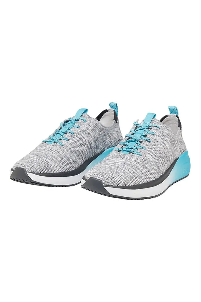 The Infinity Women's Ever On Knit Athletic Nurse Shoes in Aqua Fade size 11 featuring a lace-up vamp that provides and adjustable and comfortable fit.