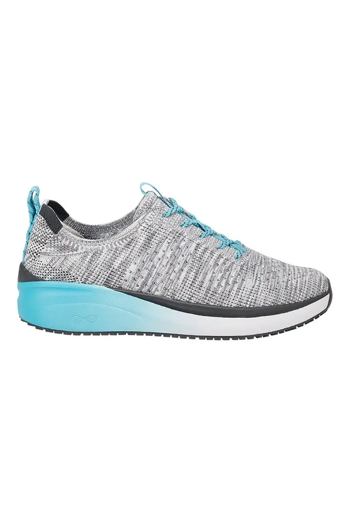 The outside of the Infinity Women's Ever On Knit Athletic Nurse Shoe in Aqua Fade featuring an athletic silhouette.