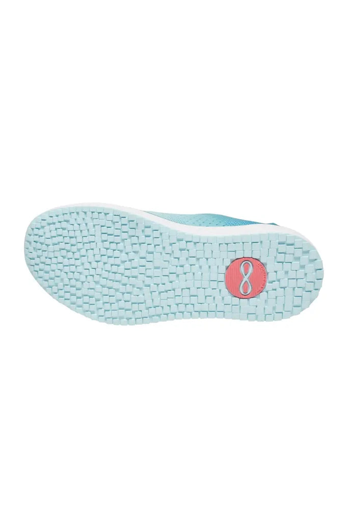 The bottom of the Infinity Women's Ever On Knit Athletic Nurse Shoe in Oceanic Ombre size 8.5 featuring a slip-resistant outsole for improved traction.