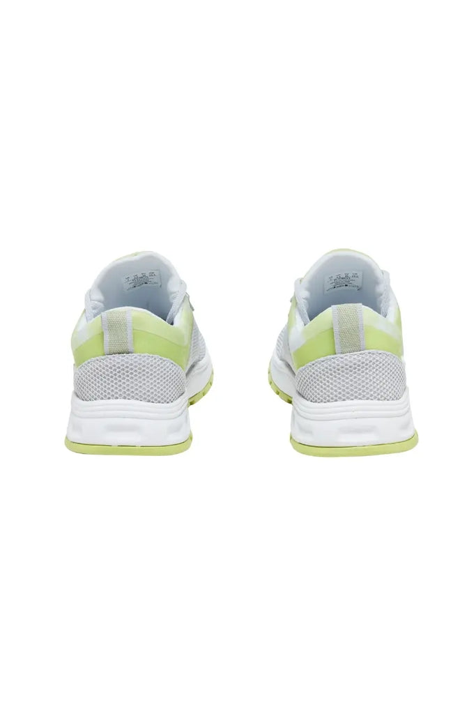 The back of the Infinity Women's Fly Athletic Nurse Shoes in Cloudy Lime size 7.5 featuring bootstraps at the heel. 