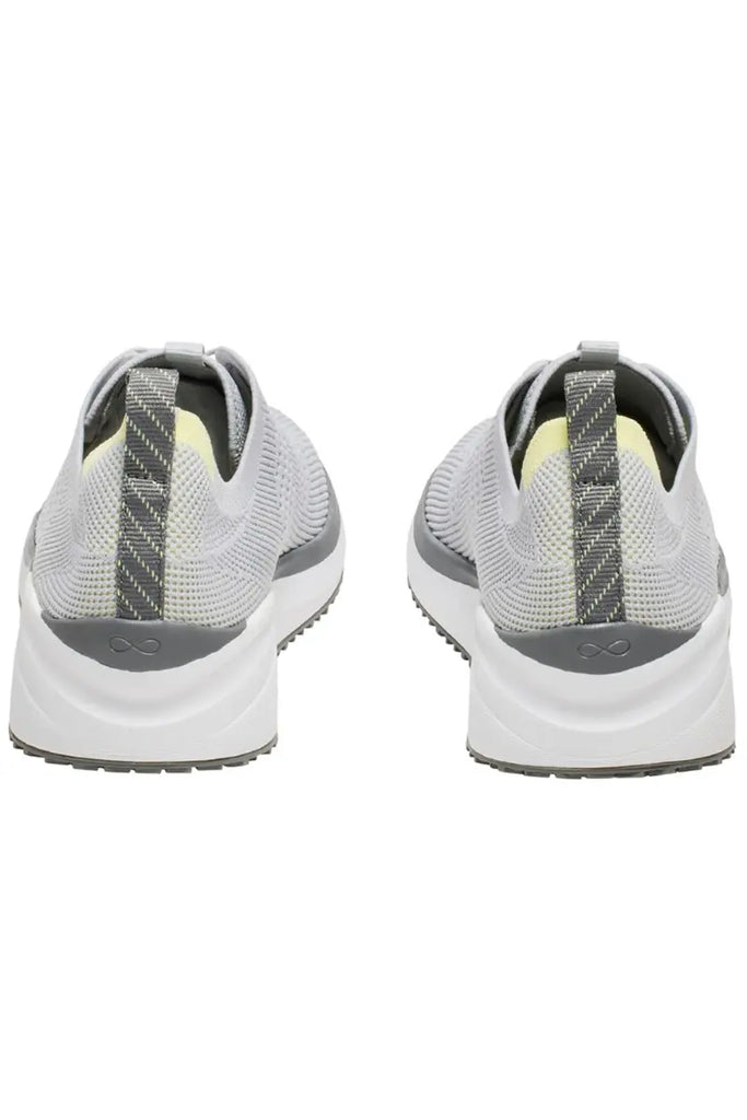 The back of the Infinity Men's Ever on Knit Athletic Work Shoes in White Microchip featuring a heel height of 1".