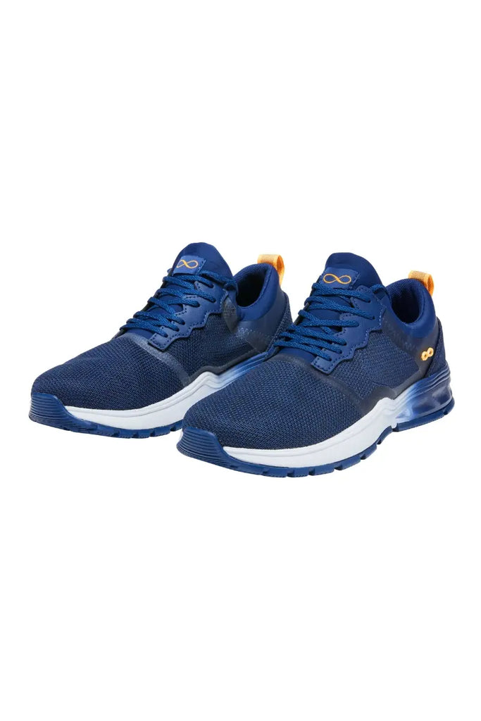 The Infinity Men's Fly Athletic Work Shoes in Navy featuring a lace-up vamp for a secure and adjustable fit.