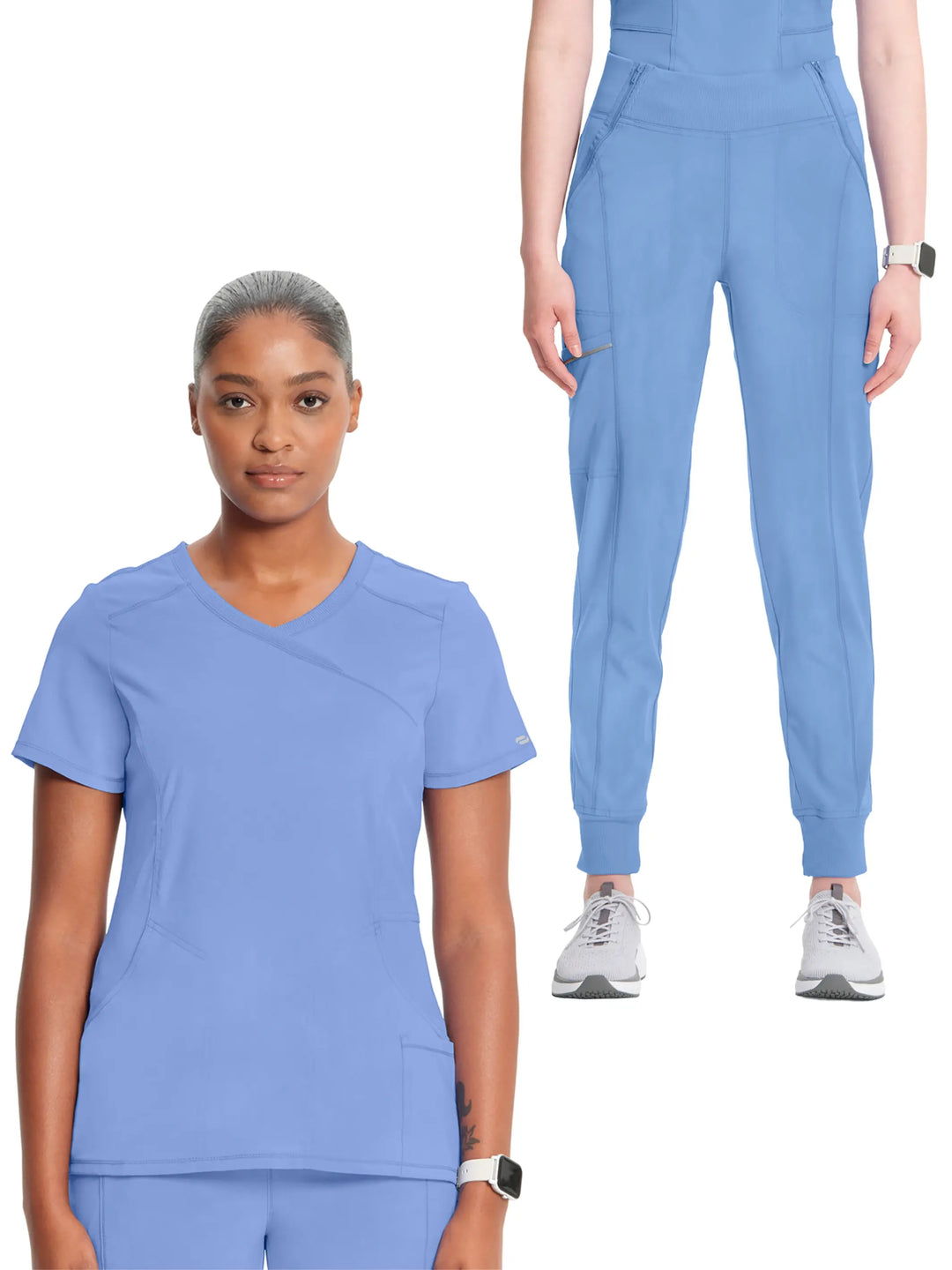 Infinity Women's Scrub Set Mock Wrap Top & Joggers | Ceil Blue