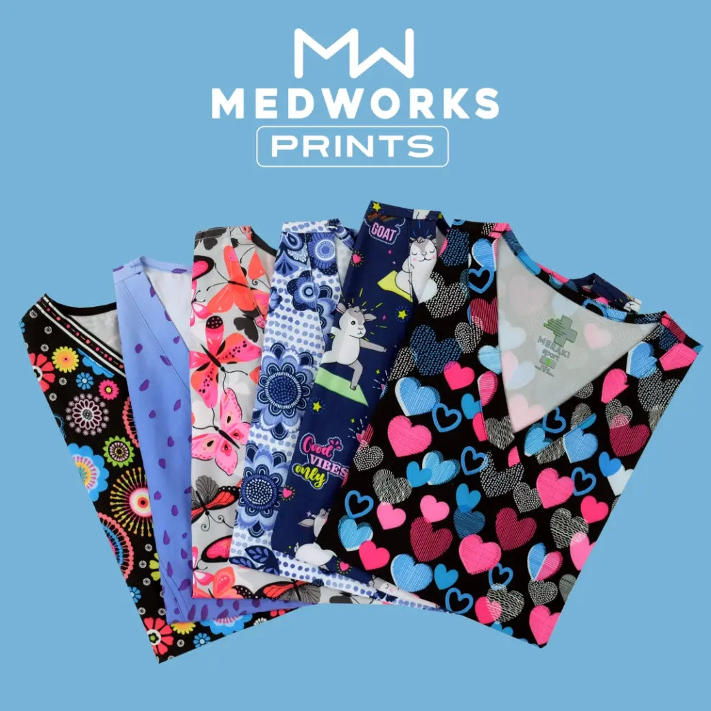 MedWorks Meraki Sport print scrub tops for women bundle & save up to an extra 20% off already reduced prices.