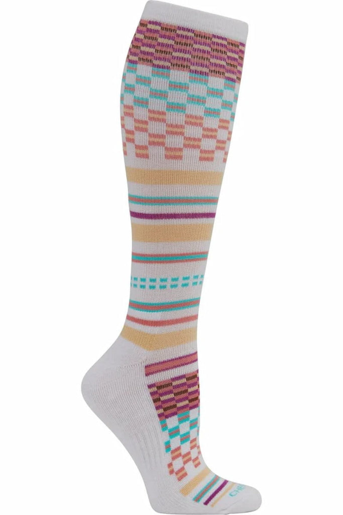 The Cherokee Women's Knee High Compression Sock in Mellow featuring a unique fabric made of 62% Bamboo Viscose, 29% Polyester, 5% Nylon and 4% Spandex.