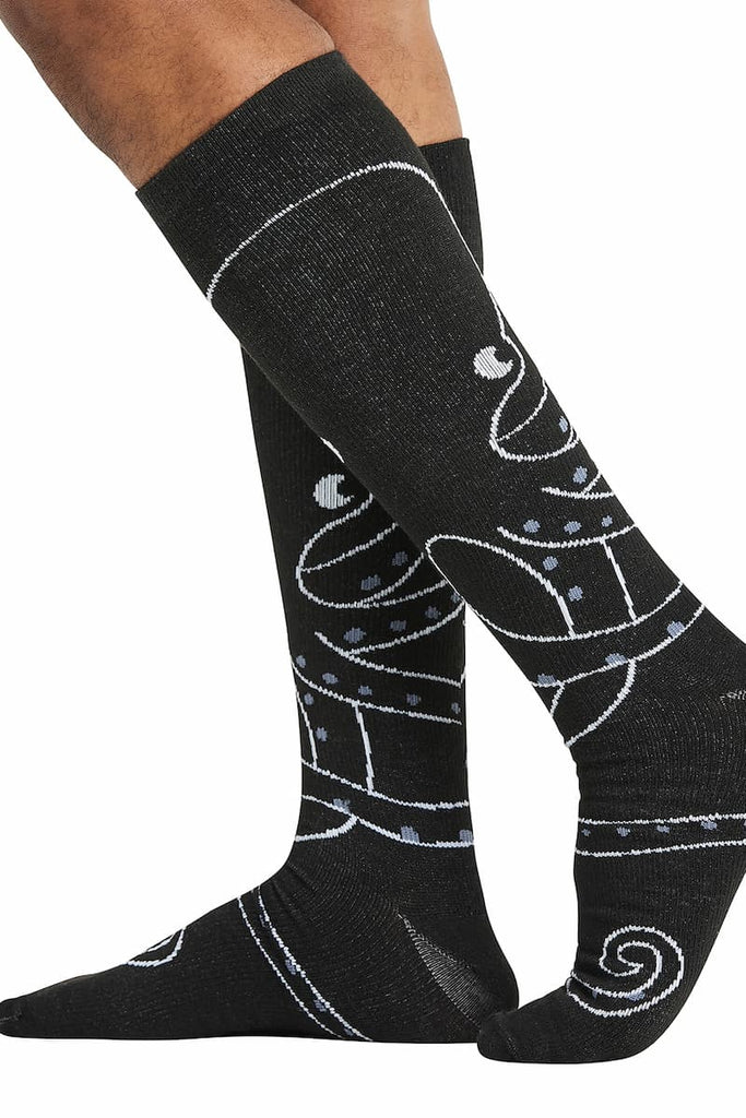The side of the Cherokee Men's Printed Support Socks in "Octo Sketch" featuring 10-15 mmHg of compression.