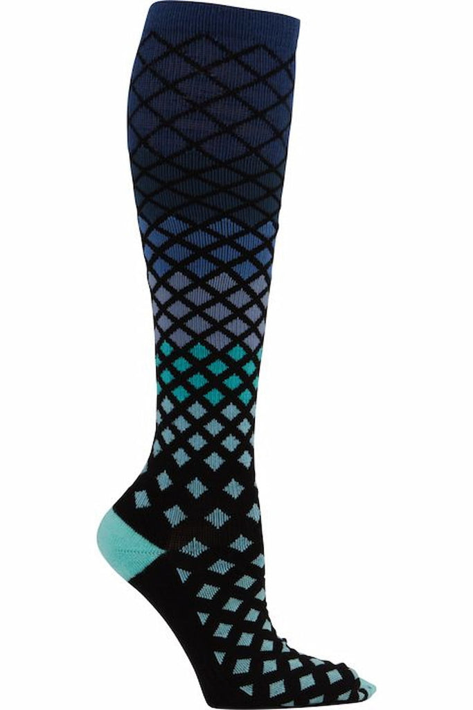 The side of the Cherokee Men's Therapeutic Compression Socks in Placid featuring a unique fabric content of 62% Bamboo Viscose, 29% Polyester, 5% Nylon and 4% Spandex.