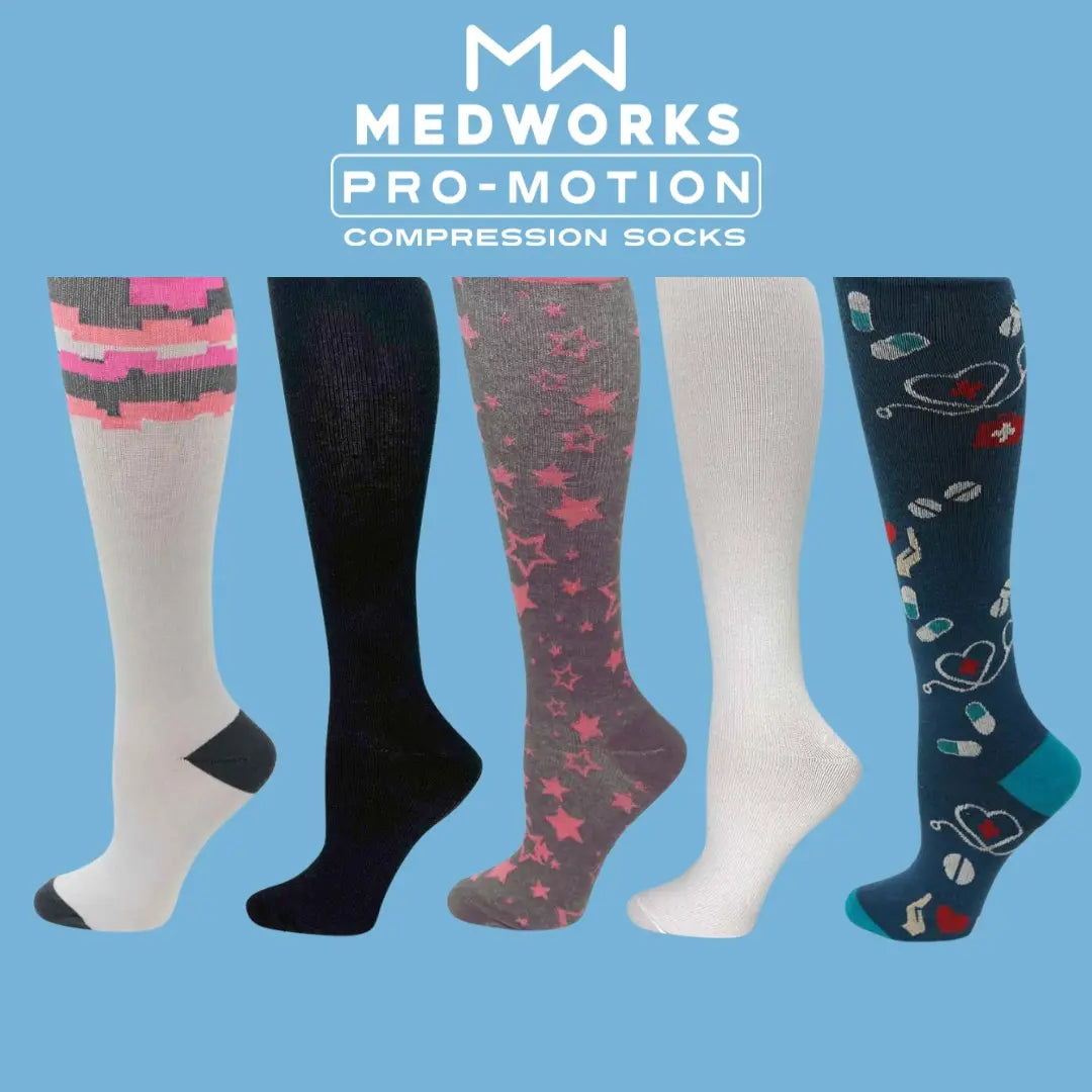 MedWorks Pro-motion compression socks are 5 for $25 when you bundle at Scrub Pro Uniforms.