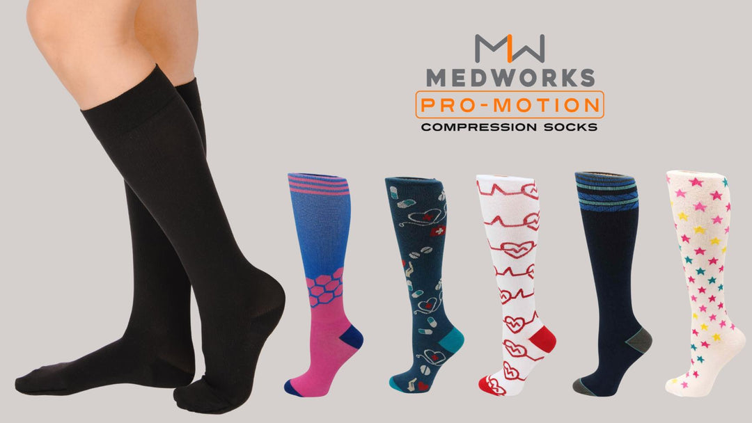 Pro-Motion Compression Socks by MedWorks are 50% off at Scrub Pro Uniforms.