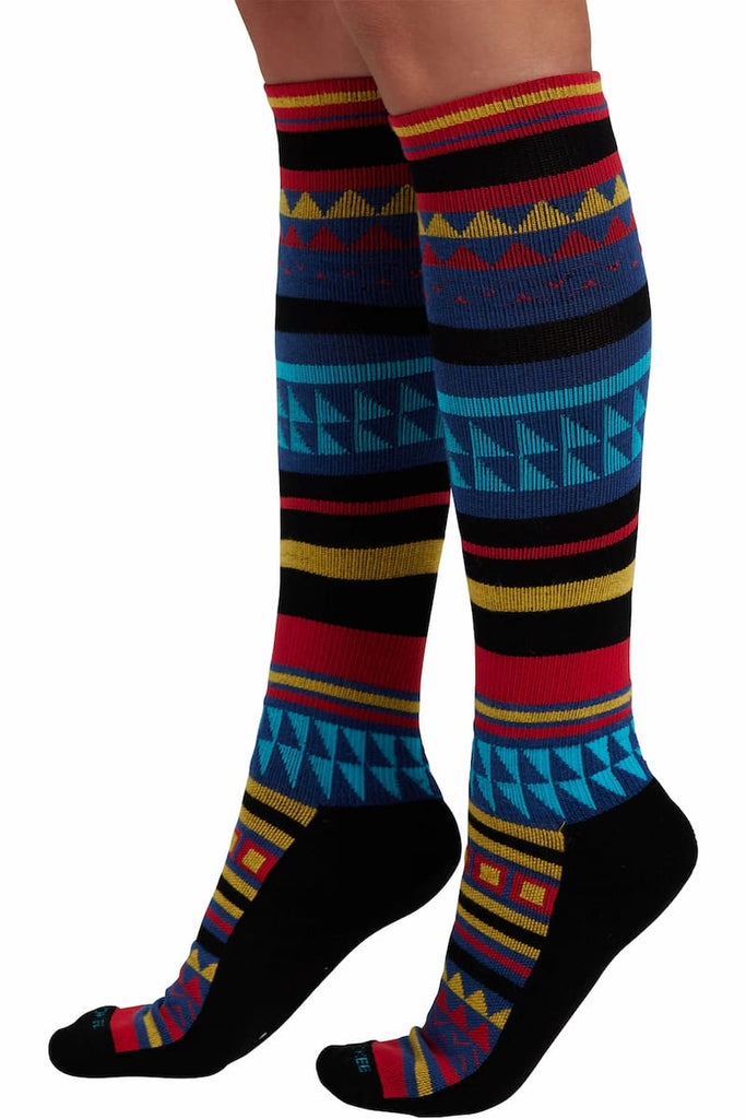 The side of the Cherokee Women's Knee High Compression Socks in Restful featuring a unique fabric blend made of bamboo viscose, polyester, nylon and spandex.