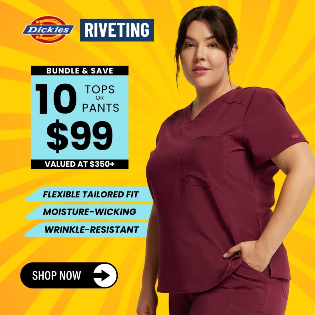 Save big on Dickies Riveting Scrubs with bundles from Scrub Pro!