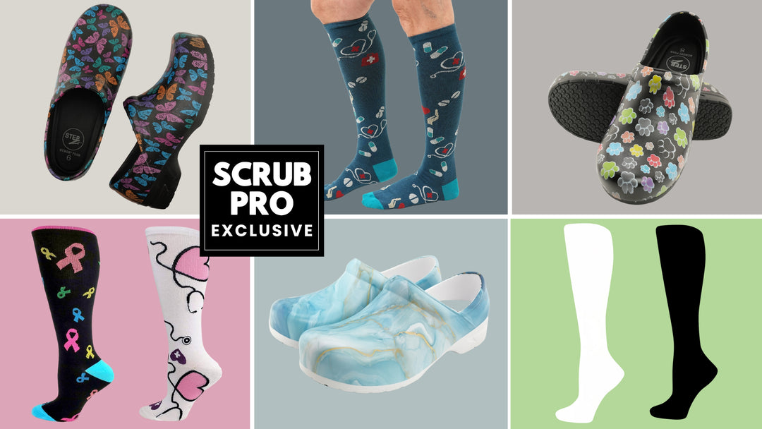 A look at some of the available products in Scrub Pro's collection of exclusive footwear.