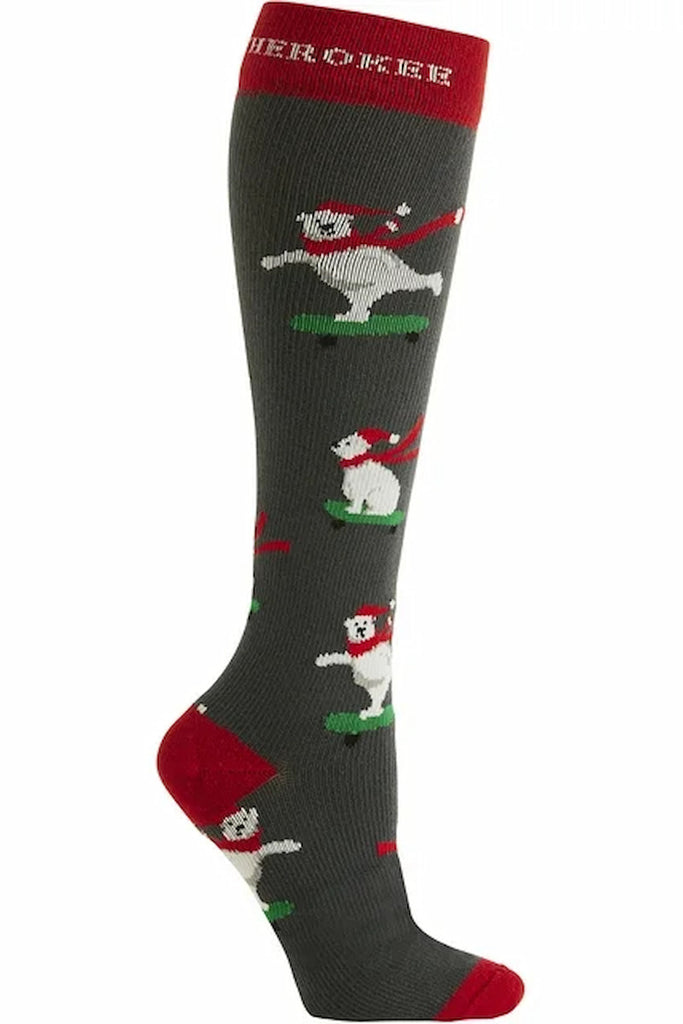 The Cherokee Men's Printed Compression Support Socks in Santa Bears featuring a comfortable top band that stays up without constricting your legs, offering a secure and irritation-free fit.