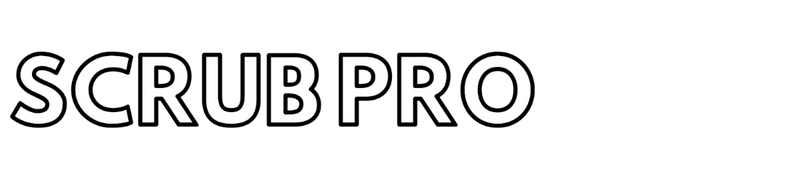 The Scrub Pro Uniforms logo in black and white.