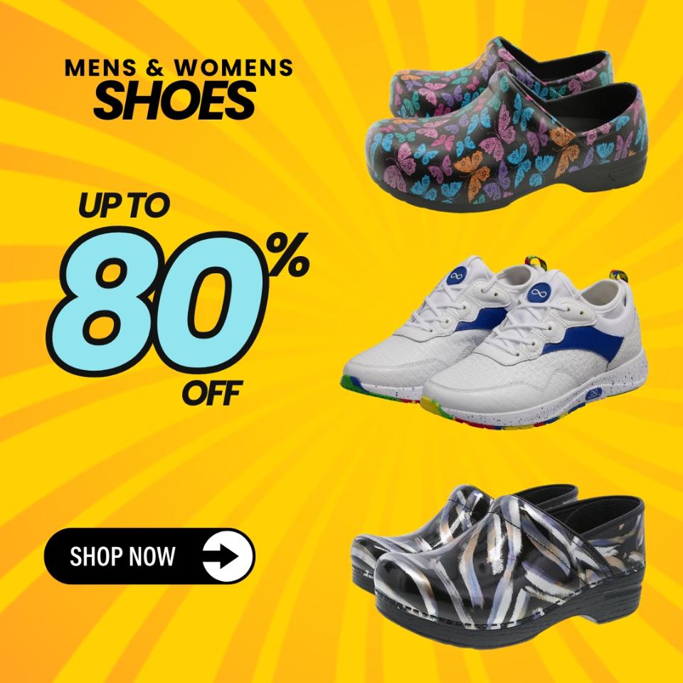 Men & women's nursing shoes are up to 80% off at Scrub Pro Uniforms.