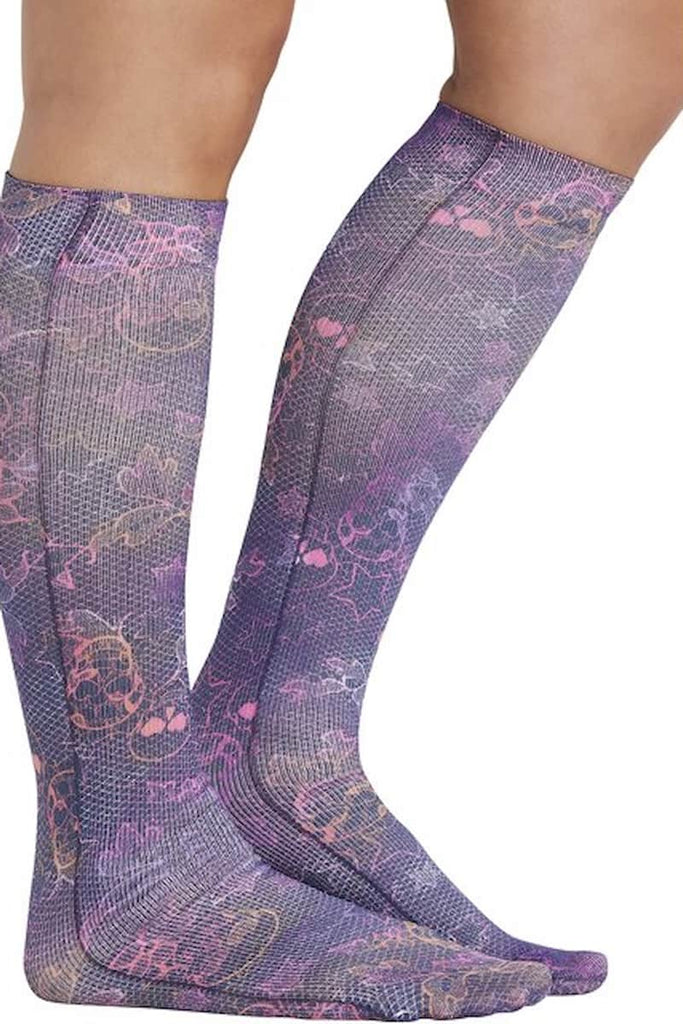 The side of the HeartSoul Women's Support Compression Socks in Twilight Fright a knee high fit.