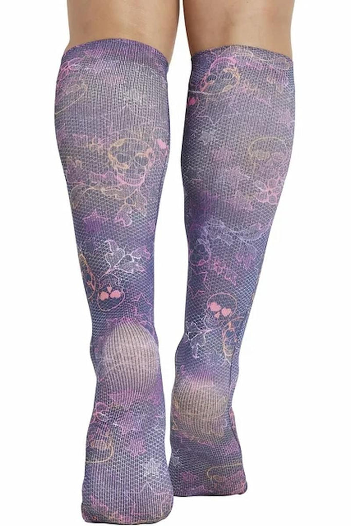 The back of the HeartSoul Women's Support Compression Socks in Twilight Fright featuring a soft, lightweight, and breathable fabric.