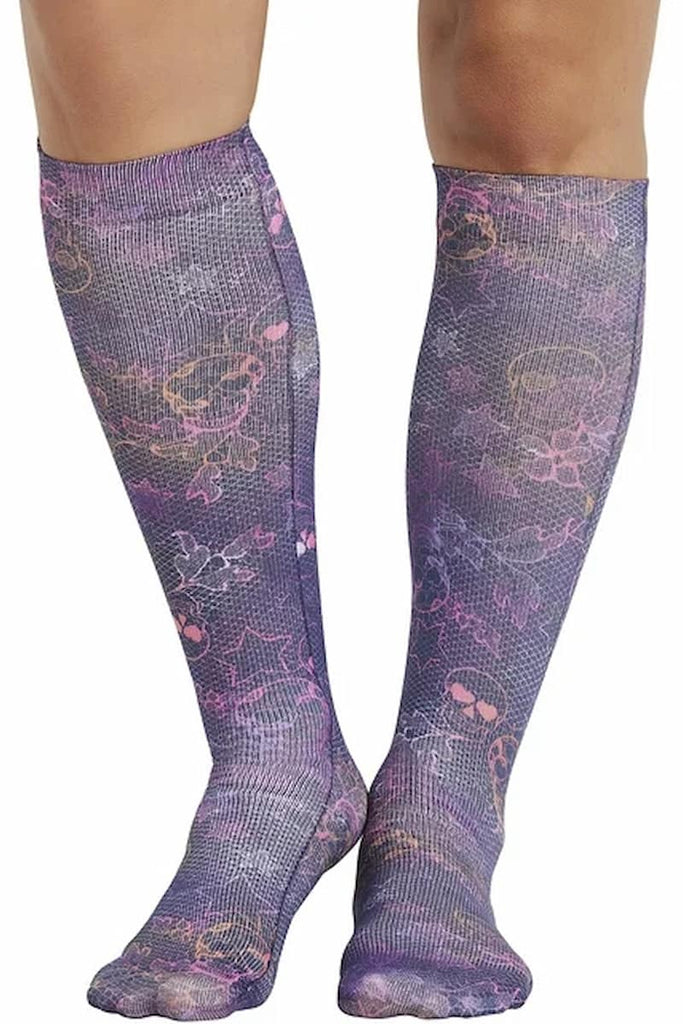 The front of the Women's HeatSoul Support Compression Socks in Twilight Fright featuring a latex free construction.