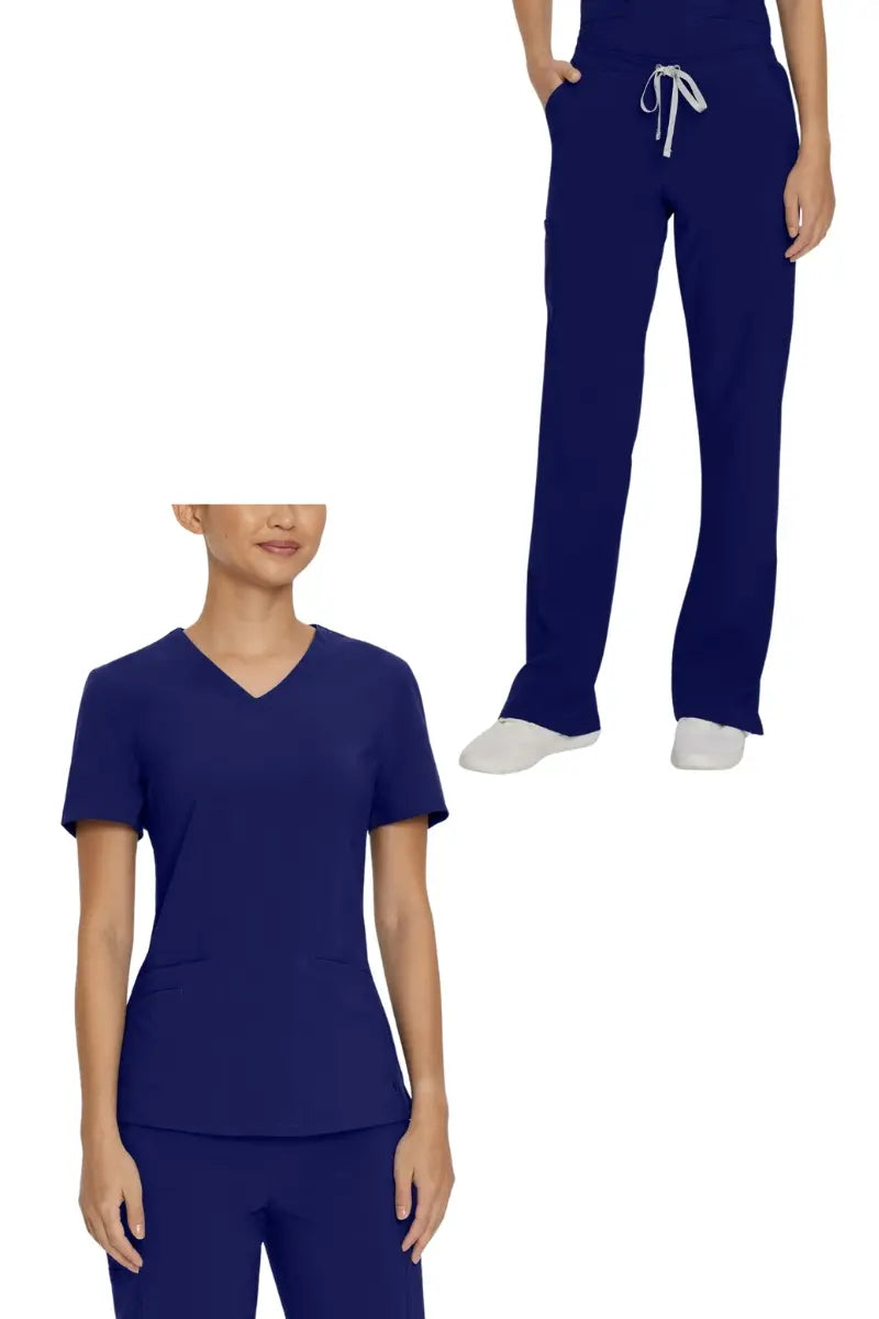 An image depicting available items in the Urbane Performance Women's Scrub Set in Navy Blue.