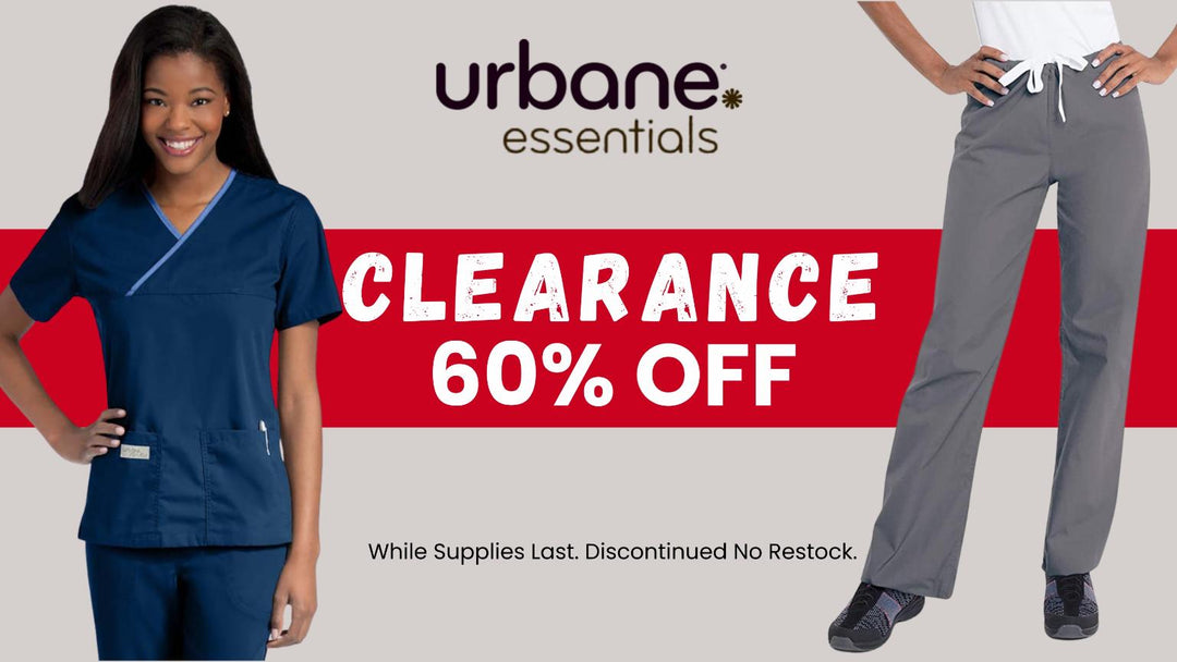 Urbane Essentials by Landau are on sale for 60% off at Scrub Pro Uniforms.