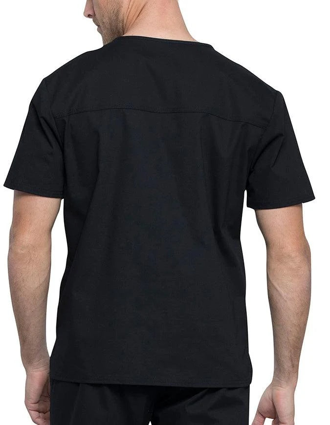 The back of the Cherokee Unisex Pocketless V-Neck Top in Black size Medium featuring a center back length of 27.5".