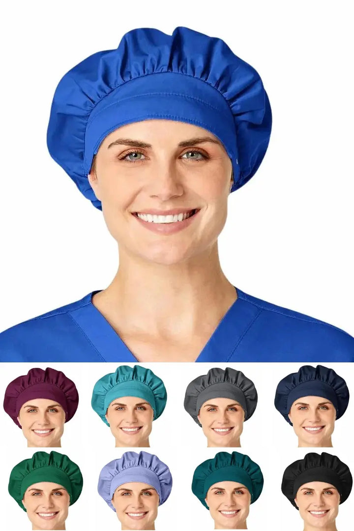 A group shot of the available colors for the WonderWink Women's Bouffant Scrub Cap.