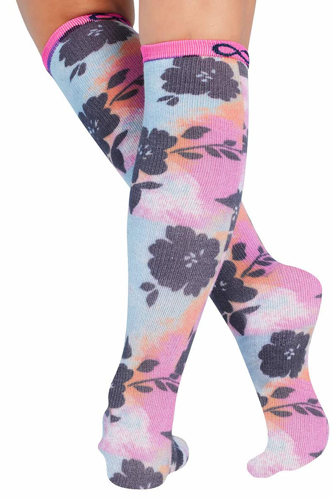 The back of the infintiy Women's Kickstart Compression Socks in Artistic Blooms featuring a soft blended fabric made of Bamboo, wool and polyester.
